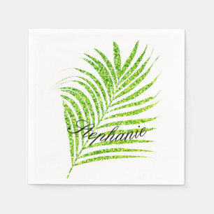 Palm Leaves Glittery Green Aangepaste naam Schatti Servet