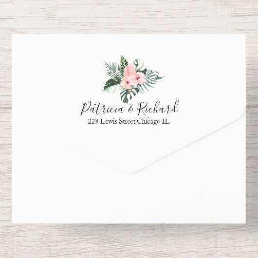 Palm Leaves Hibiscus Tropical Geometric Wedding All In One Uitnodiging (Achterzijde)