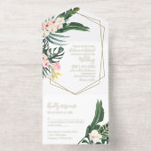 Palm Leaves Hibiscus Tropical Geometric Wedding All In One Uitnodiging (Binnenkant)