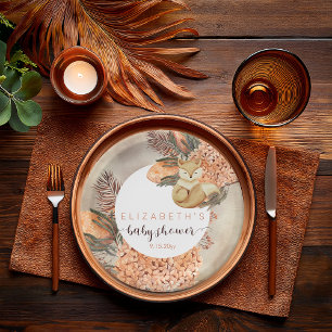 Palm Leaves Hydrangea Blooms Fox Girl Baby shower Papieren Bordje