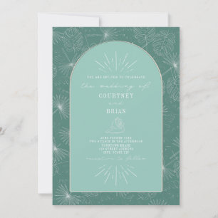 Palm Leaves Seashell Aqua Tropical Wedding Kaart