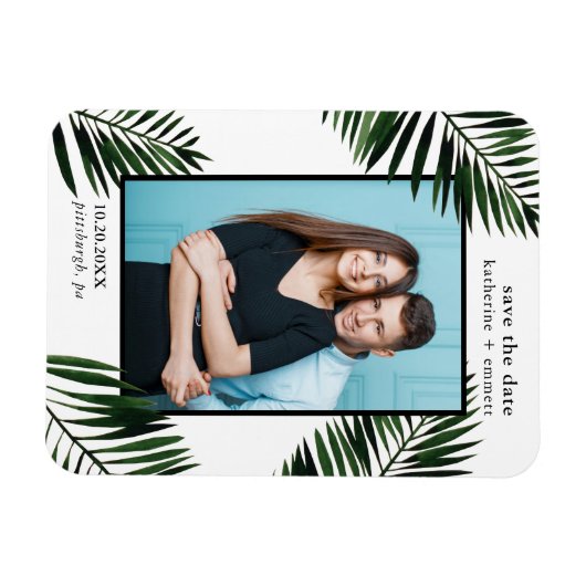 Palm Leaves Sla de datum bruiloft foto Magneet (Horizontaal)