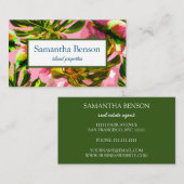 Palm Leaves Tropical Island Green & White Square B Visitekaartje (Voorkant / Achterkant)