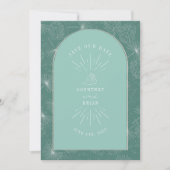 Palm Leaves Tropical Seashell Aqua Wedding Save The Date (Voorkant)