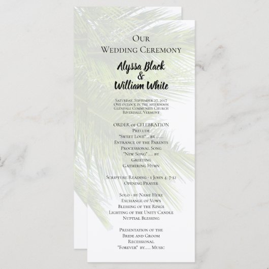 Palm Leaves Wedding Ceremony Tall Program Programma (Voorkant / Achterkant)