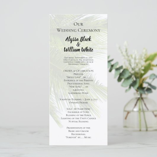 Palm Leaves Wedding Ceremony Tall Program Programma (Staand voorkant)