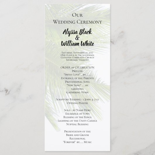 Palm Leaves Wedding Ceremony Tall Program Programma (Voorkant)
