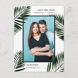 Palm Leaves Wedding Save the Date Foto Aankondigingskaart