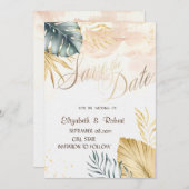 Palm leves beach Wedding Save the Date (Voorkant / Achterkant)