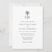 Palm Logo Elegant Tropical Monogram Wedding Kaart (Voorkant)