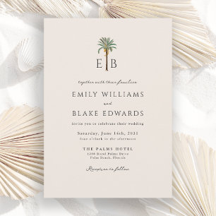 Palm Logo Elegante Tropisch Trouwmonogram Kaart