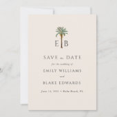 Palm Logo Tropical Monogram Wedding Save the Date (Voorkant)