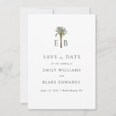 Palm Logo Tropical Monogram Wedding Save the Date (Devant)