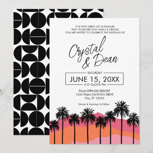 Palm Modern Wedding Invitation (pink) (Devant / Derrière)