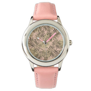 Palm monstera blad tropische perzik roze en goud horloge