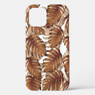 Palm Monstera Naadloos Patroon. Oranje Witte Tropi iPhone 12 Hoesje