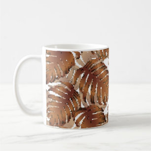 Palm Monstera naadloos patroon. Oranje witte Tropi Koffiemok