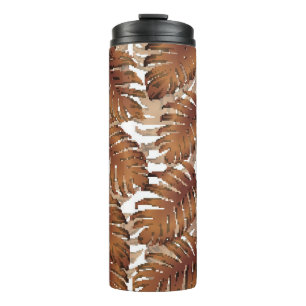 Palm Monstera naadloos patroon. Oranje witte Tropi Thermosbeker