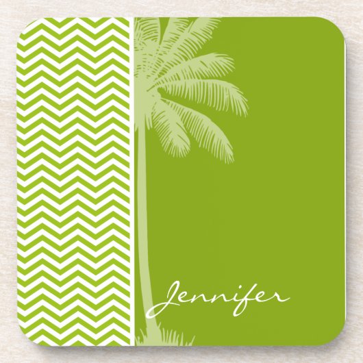 Palm op Retro Apple Green Chevron Stripes Bier Onderzetter (Voorkant)