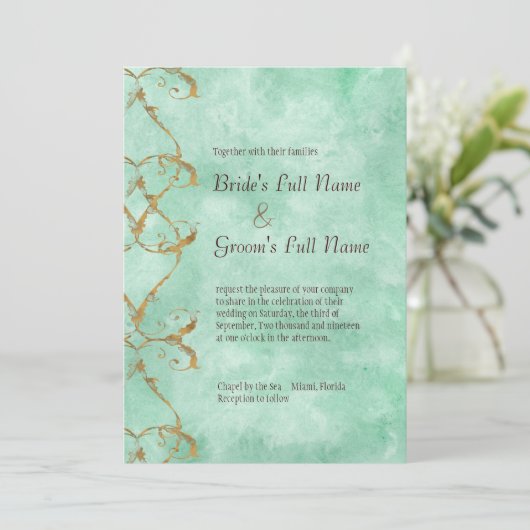 Palm Paradise - Aqua bruiloft uitnodiging (Staand voorkant)