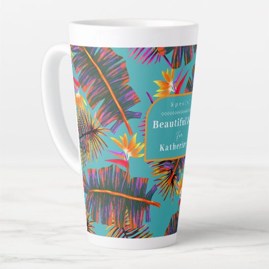 Palm Paradise Blauwgroen Latte Mok (Linkerhoek)