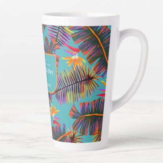 Palm Paradise Blauwgroen Latte Mok (Rechts)