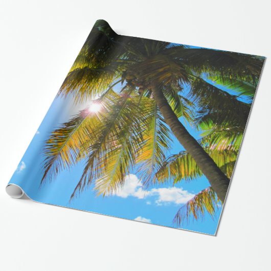 Palm Paradise Blue Sky Sunshine Cadeaupapier (Uitgerold)