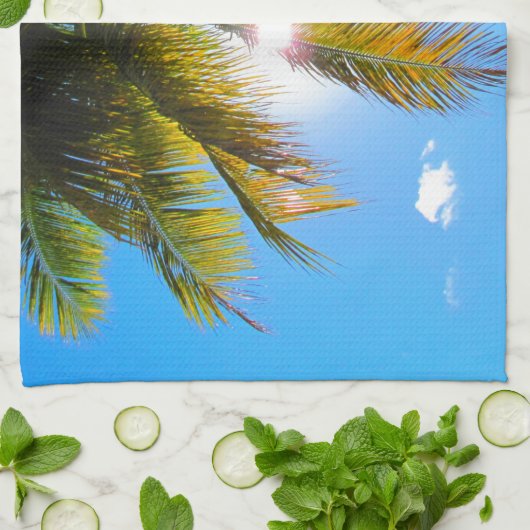 Palm Paradise Blue Sky Sunshine Theedoek (Gevouwen)
