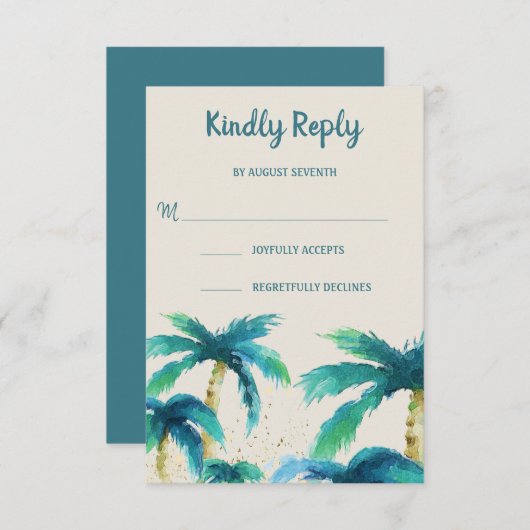 Palm Paradise | Carte RSVP de mariage de plage tro (Devant / Derrière)