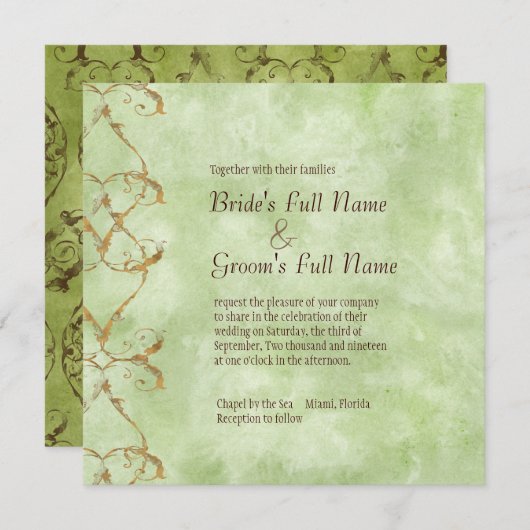 Palm Paradise - Faire-part de mariage verte (Devant / Derrière)