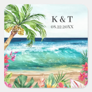 Palm Paradise Tropical Beach Wedding & Shower Vierkante Sticker