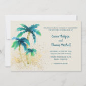 Palm Paradise | Tropisch strand Mint Blue Wedding Kaart (Voorkant)