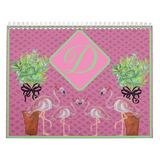 Palm Pink Flamingo Flamingos Terra Cotta Kalender (Hoes)