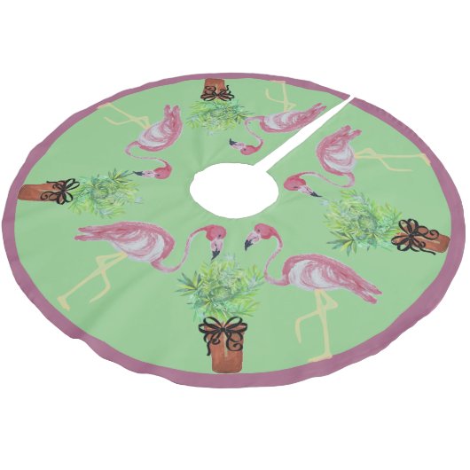 Palm Pink Flamingo Flamingos Terra Cotta Pots Kerstboom Rok (Gekanteld)