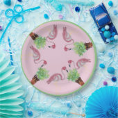 Palm Pink Flamingo Flamingos Terra Cotta Pots Papieren Bordje (Feest)