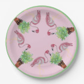 Palm Pink Flamingo Flamingos Terra Cotta Pots Papieren Bordje (Voorkant)