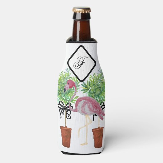 Palm roze flamingos kan fleskoel flesjeskoeler (Fles Voorkant)