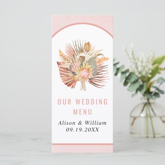 Palm séché pampas herbe doux rose mariage menu (Debout devant)