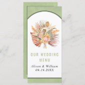 Palm séché pampas herbe sauge vert mariage menu (Devant / Derrière)
