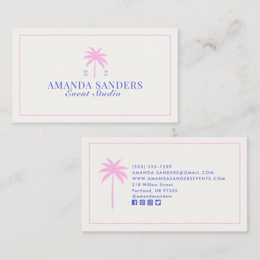 Palm, Social Club aesthetic, event planner Visitekaartje (Voorkant / Achterkant)