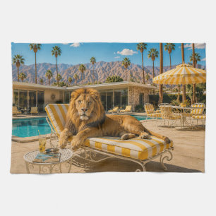 Palm Springs 1950 Poolside Leeuw Loungeren Theedoek