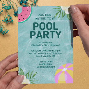 Palm Springs Blue Adult Pool Party Invitation