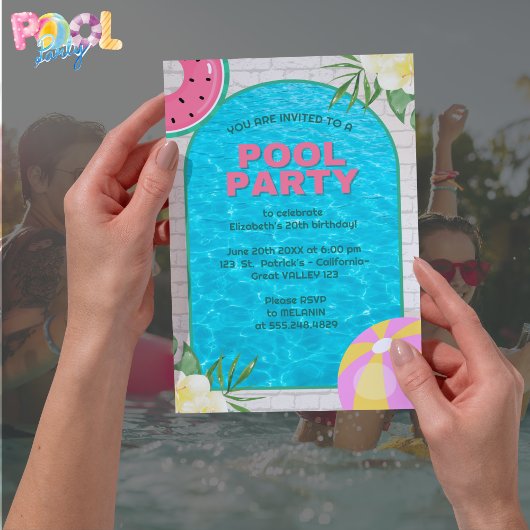 Palm Springs Blue Adult Pool Party Invitation