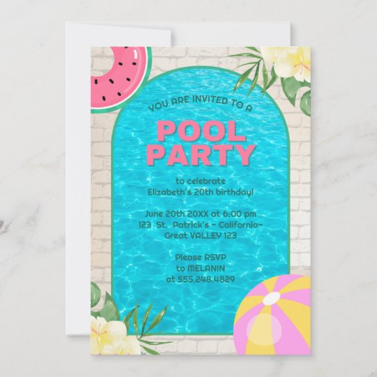 Palm Springs Blue Adult Pool Party Uitnodiging (Voorkant)