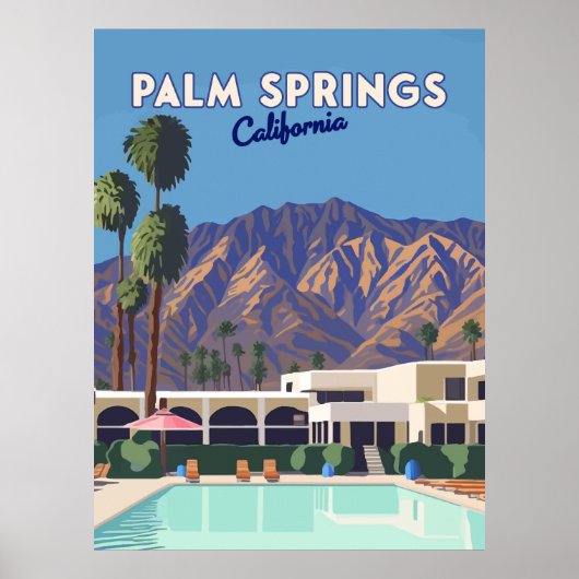 Palm Springs California Pool Hotel Bomen Retro Poster (Voorkant)