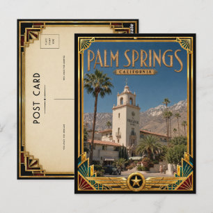 Palm Springs Californië Vintage Art Deco Gouden Briefkaart