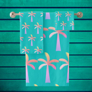  Palm Springs Caribbean Blue Tropical Palm Tree Bad Handdoek