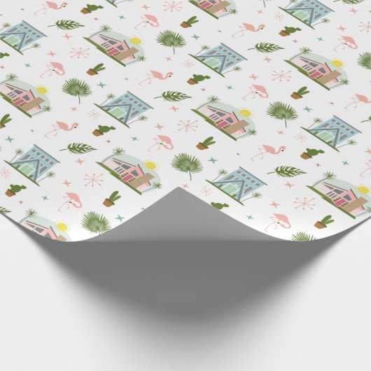 Palm Springs Flamingo Cactus Mideeuwse Patroon Cadeaupapier (Hoek)