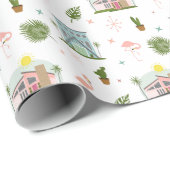 Palm Springs Flamingo Cactus Mideeuwse Patroon Cadeaupapier (Rol Hoek)