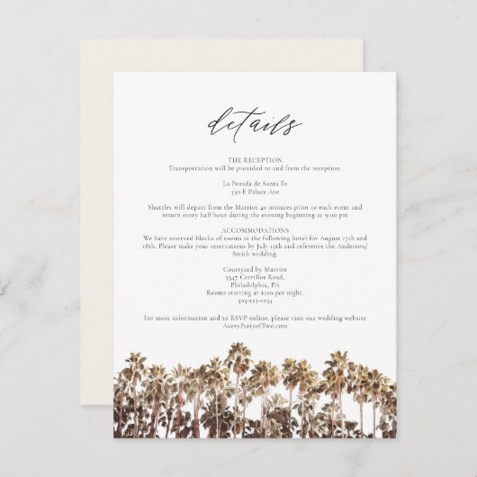 PALM SPRINGS Palm Trees Details Kaart (Voorkant / Achterkant)